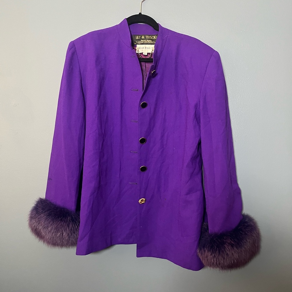 LILY and Taylor New York Fox Fur Sleeve Blazer and Skirt Suit Size 12
